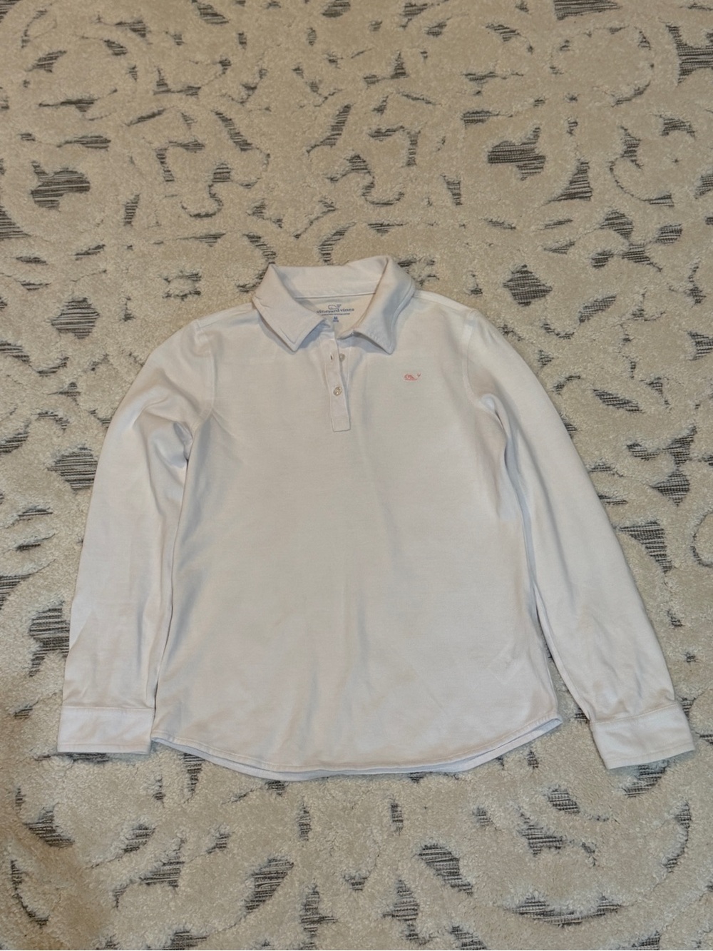 Vineyard Vines Girls' White Long-Sleeve Polo with Pink Logo size 10/12